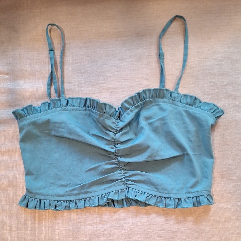 Urban Outfitters Blue Ruffled Crop Top Medium